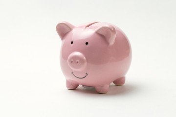 Piggy bank isolated on white background. View from above.