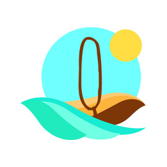 Type summer art gradient sea view sun numbers ampersand round design letters blue sand