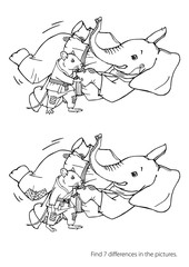 Find 7 differences in the pictures. Coloring book for children. Animals are practicing, defending skills in uniform. Suitable for oriental martial arts such as aikido, judo, karate, jiu-jitsu, budo