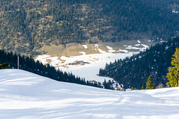 Ski slope in the Alps in winter