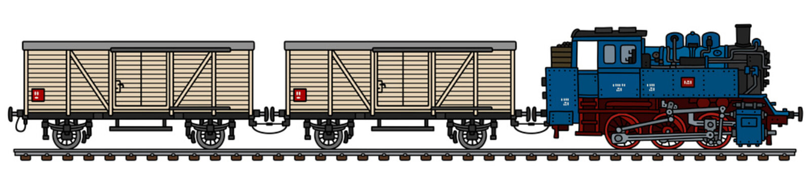 The vectorized hand drawing of a classic freight steam train