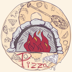 cover background_29_illustration, on the theme of Italian pizza cuisine, for decoration and design sticker of ingredients