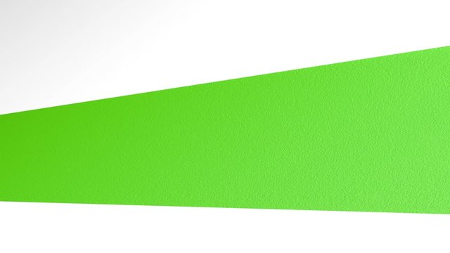 paint roller with orange handle rolls green paint onto white wall - 3d animation.