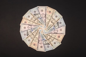 Mandala kaleidoscope from money. Abstract money background raster pattern repeat mandala circle.
