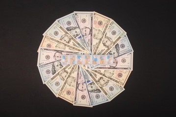 Pill box on mandala kaleidoscope from money.