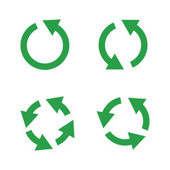 Green reusable arrow icons, eco recycle or recycling vector signs isolated on white background