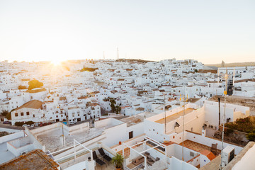 Obraz premium sunset over the white city of vejer de la frontera in andalucia spain