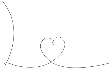 Valentines day card or background with love heart one line drawing vector illustration.