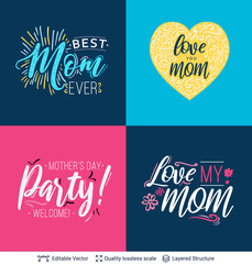 Set of greeting texts for Mother's Day holiday.