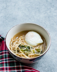Homemade Japanese Ramen Noodle with Poached Eggs.