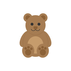 Cute teddy bear toy vector graphic illustration icon. Plush, stuffed brown sitting bear. Isolated.