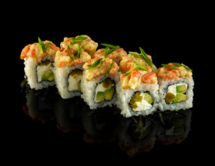 Set sushi roll. Traditional Japanese cuisine. Isolated on black background