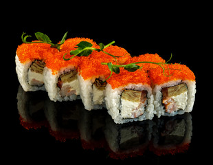 Set sushi roll. Traditional Japanese cuisine. Isolated on black background © FoodAndPhoto