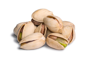 Group of pistachio isolated on white background.