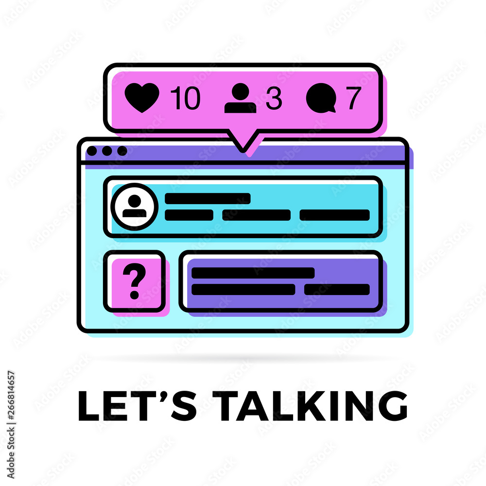 Poster vector illustration of a social media communication concept. the word lets talking with colorful cro