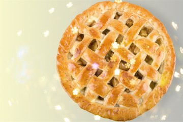 Delicious baked pie, top view on white background