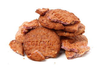 Biscuits with whole-wheat flour. Crunchy, grains  on white background