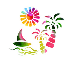  watercolor-style illustration on the theme of summer holiday