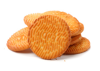Biscuits with whole-wheat flour. Crunchy, grains  on white background