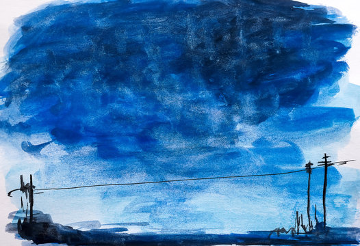 dark blue night watercolor stain, color background