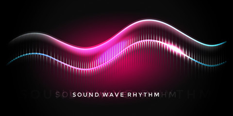 Sound wave rhythm on deep coral background. Abstract music pulse background. Audio voice rhythm radi wave, frequency spectrum vector illustration