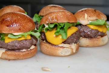 Hamburger sandwich with cheese and vegetables