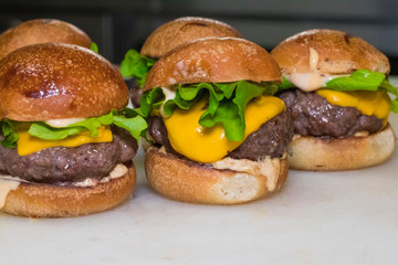 Hamburger sandwich with cheese and vegetables