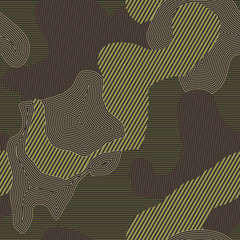 Seamless green and brown striped camo textile pattern vector - obrazy, fototapety, plakaty