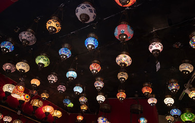 Lamps with conventional processed glass. The lamps are hung on the wall. It has different colors. lamps See also lamp