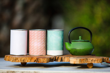 Beautiful tea pot and blurry background.