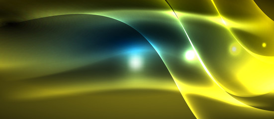 Glowing abstract wave on dark, shiny motion, magic space light. Techno abstract background