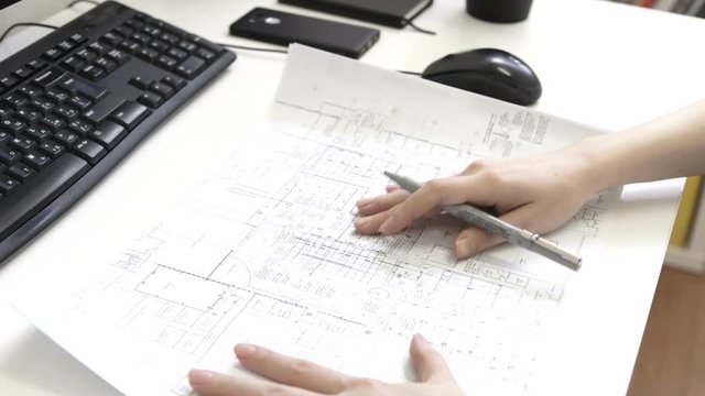 Architect drawing on architectural project