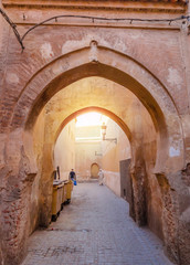 Fototapeta na wymiar Beautiful street of old medina in Marrakesh, Morocco