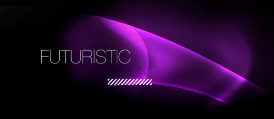 Dark background with neon color waves, vector template