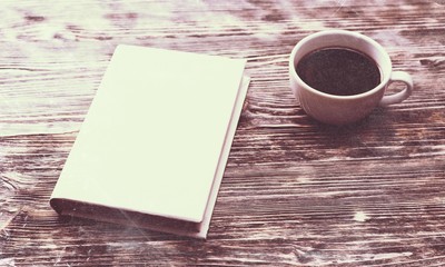 Photo blank book cover on textured wood