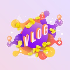 Obraz premium Background with neon colored liquid drops and splashes vlog cover vector isolated.
