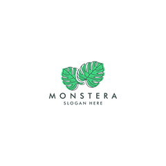 monstera deliciosa leaf logo vector icon illustration - Vector