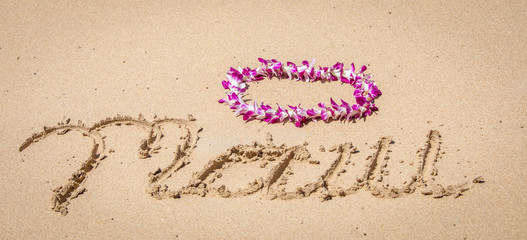 Orchid Lei on a Maui beach with soft surf