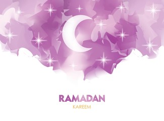 Ramadan Kareem Card. Colorful Watercolor Cloud Ramadan Celebration Banner, Vector Illustration for greeting card, poster and voucher.
