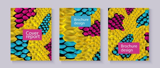 Yellow snake skin textured brochure templates set with text box realistic style