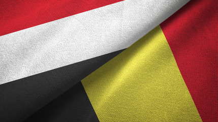 Yemen and Belgium two flags textile cloth, fabric texture 