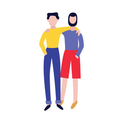 Happy friends embracing flat vector illustration isolated on white background.