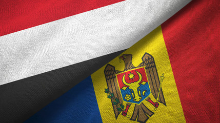 Fototapeta premium Yemen and Moldova two flags textile cloth, fabric texture
