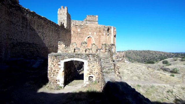 Castle of Montalban (Castillo de Montalbán) A castle in San Martín de Montalbán,Toledo, Spain. 4k Drone Video