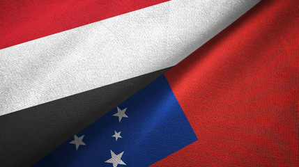 Yemen and Samoa two flags textile cloth, fabric texture