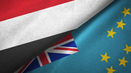 Fototapeta premium Yemen and Tuvalu two flags textile cloth, fabric texture