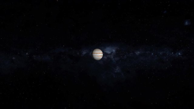 A fast zoom into Jupiter in space.  	