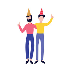 Two happy friends together on birthday party