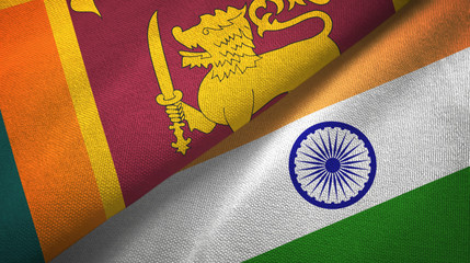 Sri Lanka and India two flags textile cloth, fabric texture