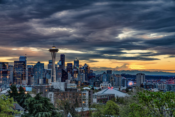 Seattle Washington sunrise and Mt Rainer